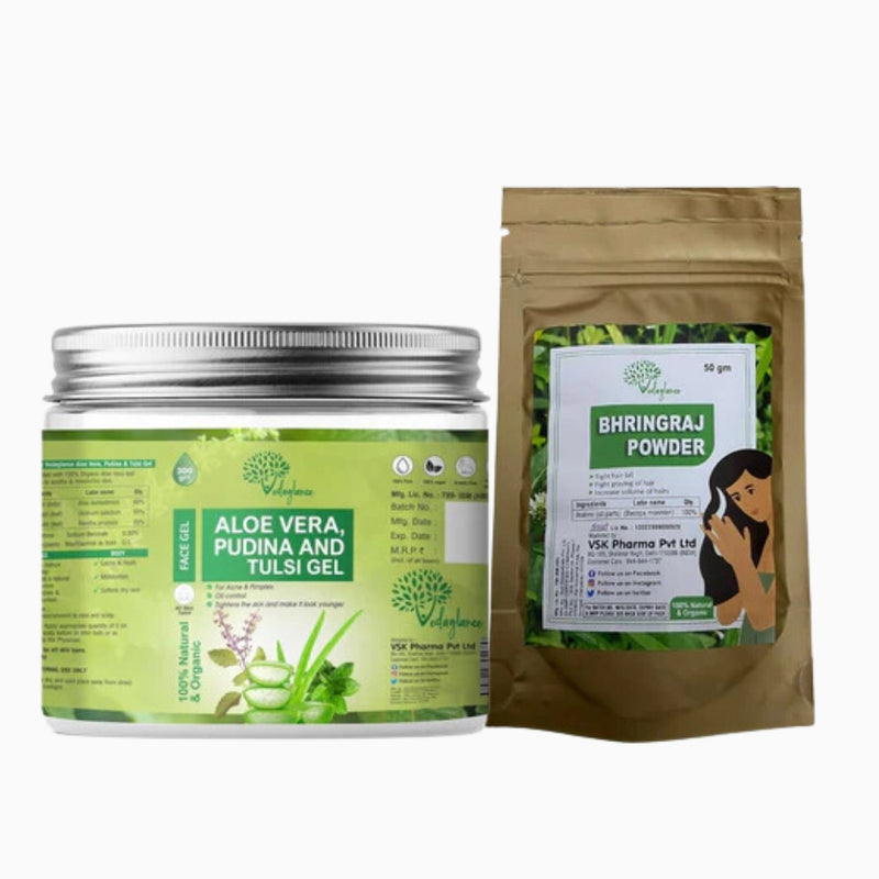 Bringhraj Powder + Aloe Vera with Tulsi & Pudina Gel + Pure Rosemary Hydrosol Spray Combo